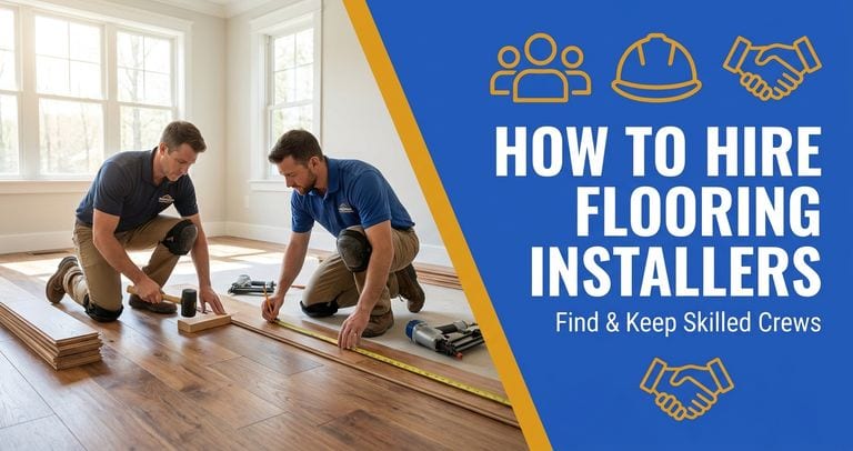 Two flooring installers installing hardwood flooring