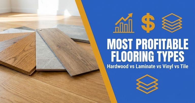 Hardwood, tile, and vinyl flooring samples compared